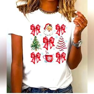 Christmas Bow & Santa T-Shirt